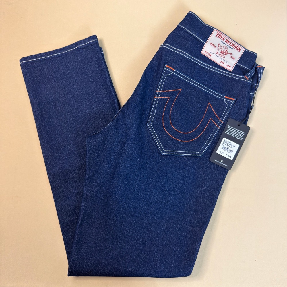 True Religion Geno Slim Jeans Mens 33 Blue Dark Migration Wash NWT‎ Streetwear
